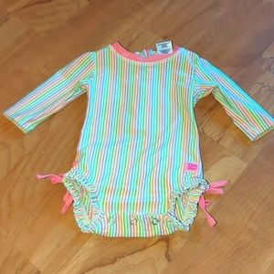 0-3M Ruffle Butts Swimsuit Rainbow Pinstripes